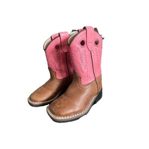 Old West Pink and Brown Kids Cowboy Boots